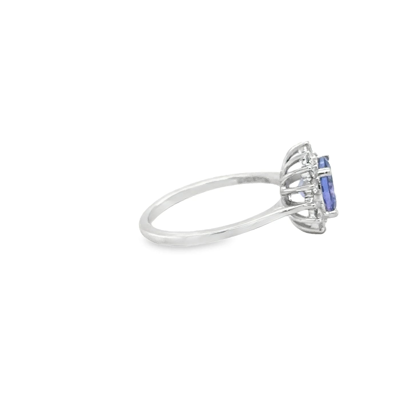 14KT WHITE GOLD TANZANITE ROUND RING WITH DIAMONDS