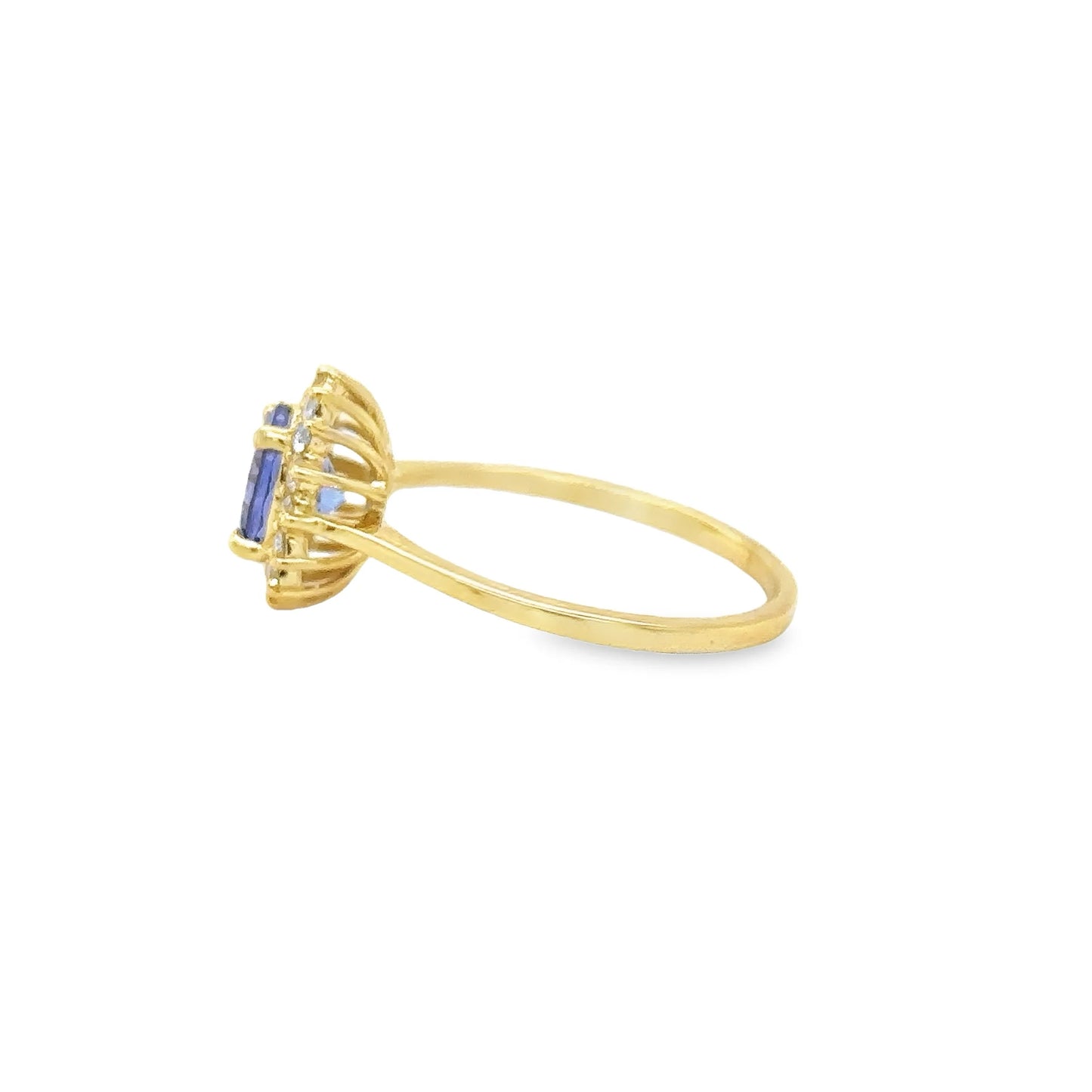 14KT YELLOW GOLD TANZANITE ROUND RING WITH DIAMONDS