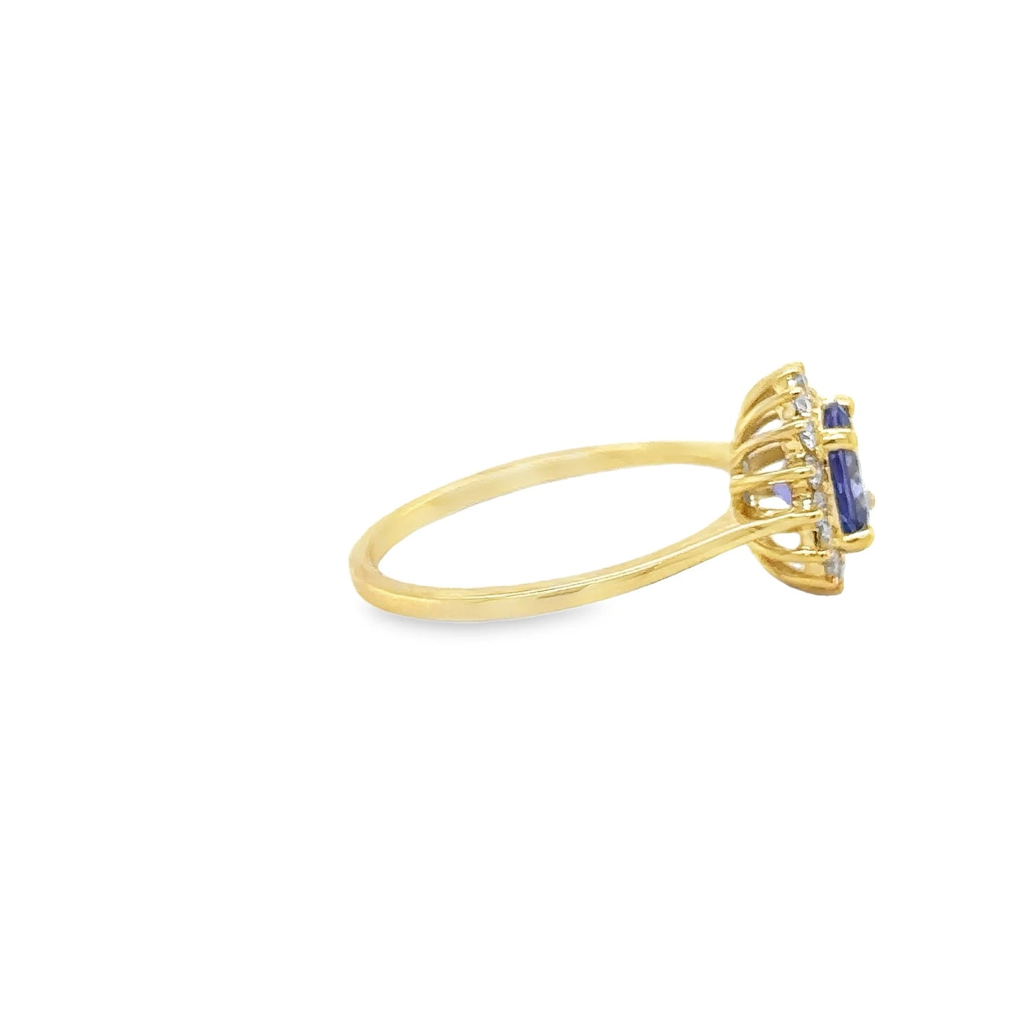 14KT YELLOW GOLD TANZANITE ROUND RING WITH DIAMONDS
