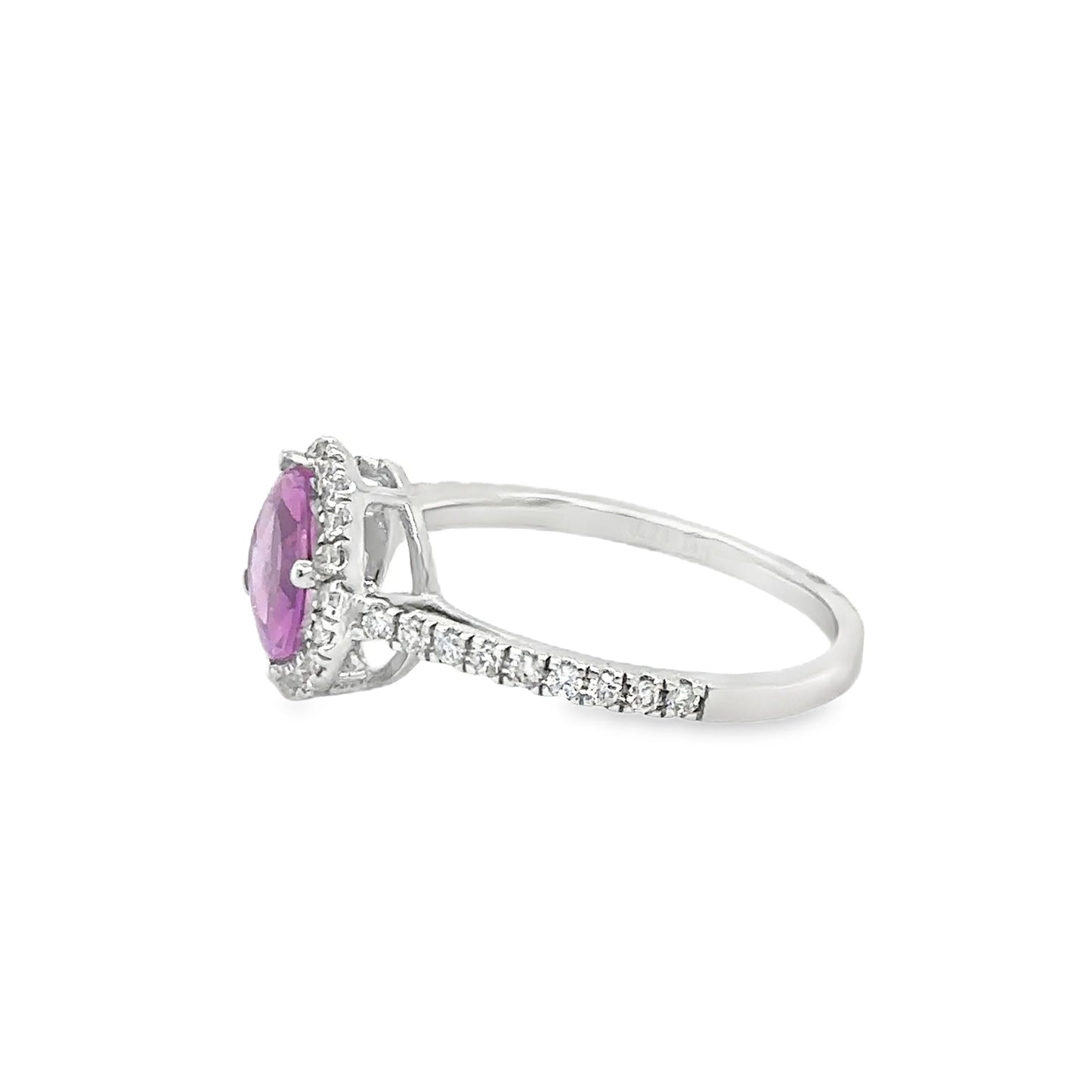14KT WHITE GOLD PINK SAPPHIRE RING WITH DIAMONDS