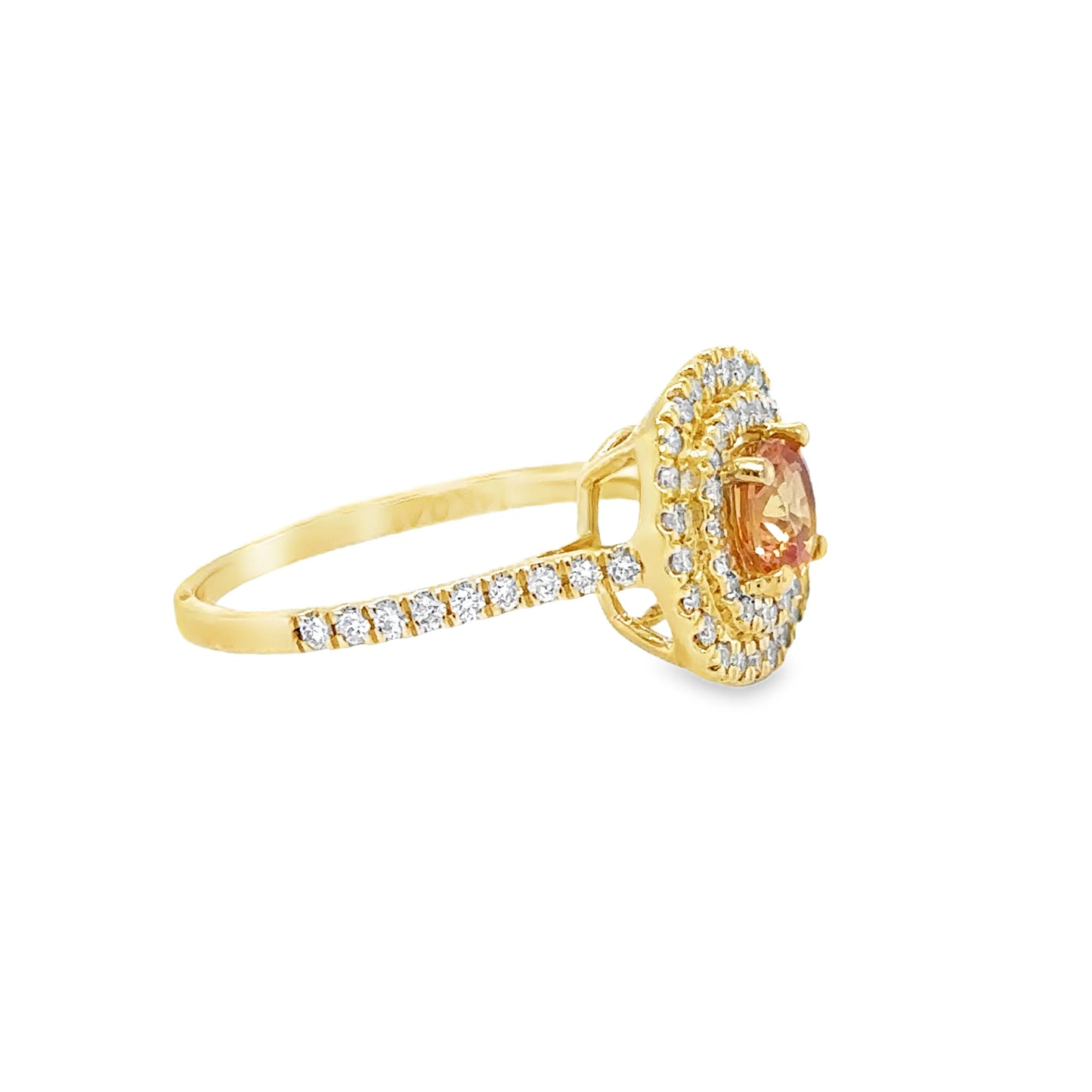 14KT GOLD DIAMOND & ORANGE SAPPHIRE CUSHION SHAPE RING
