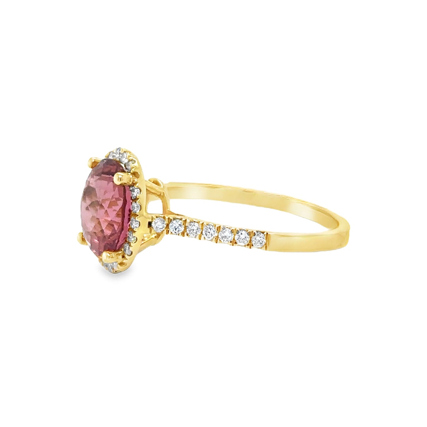 14KT YELLOW GOLD PINK TOURMALINE AND DIAMONDS RING