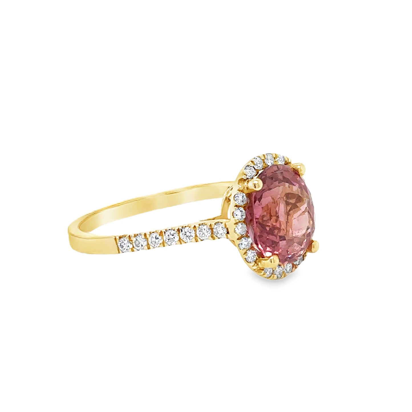 14KT YELLOW GOLD PINK TOURMALINE AND DIAMONDS RING