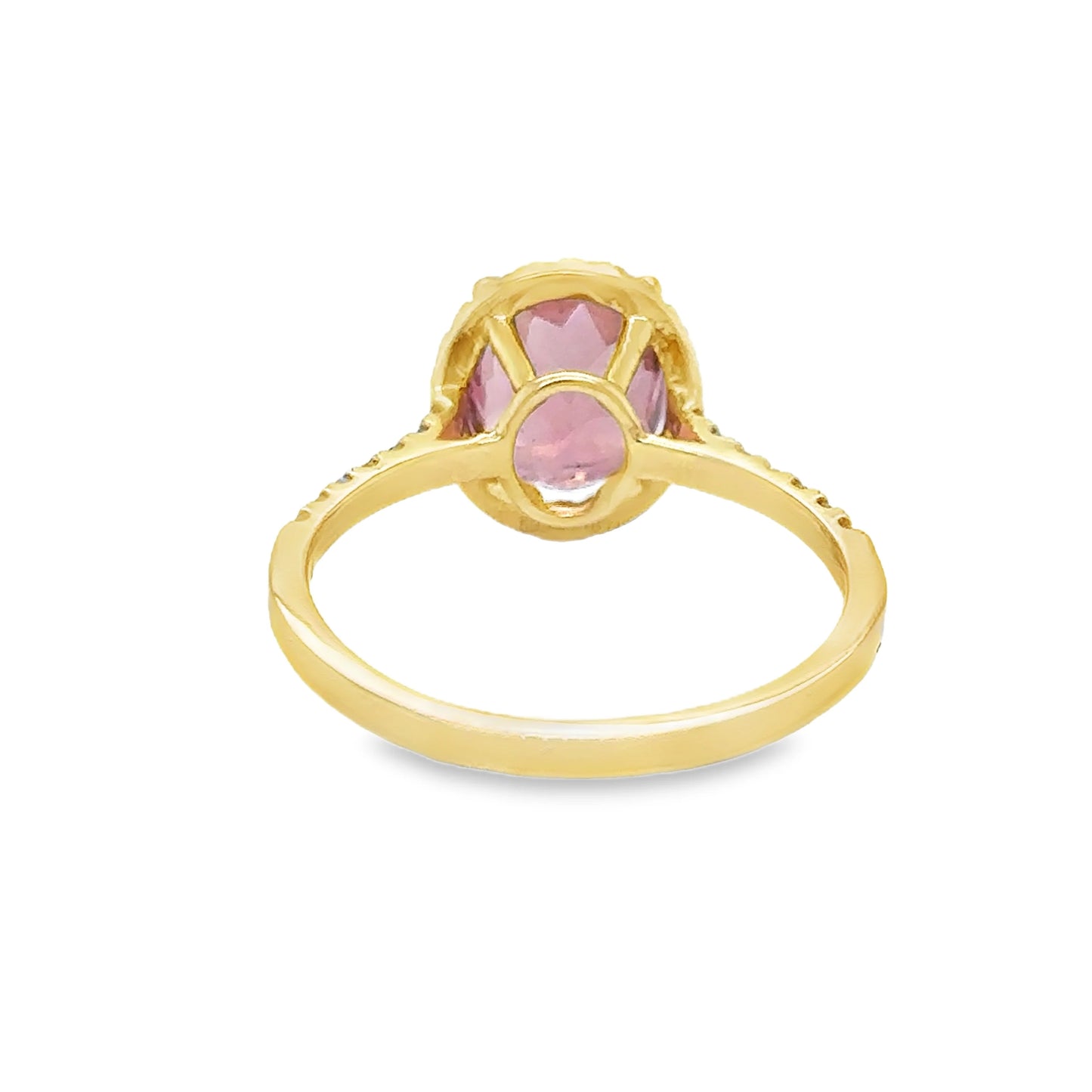 14KT YELLOW GOLD PINK TOURMALINE AND DIAMONDS RING