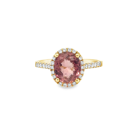 14KT YELLOW GOLD PINK TOURMALINE AND DIAMONDS RING
