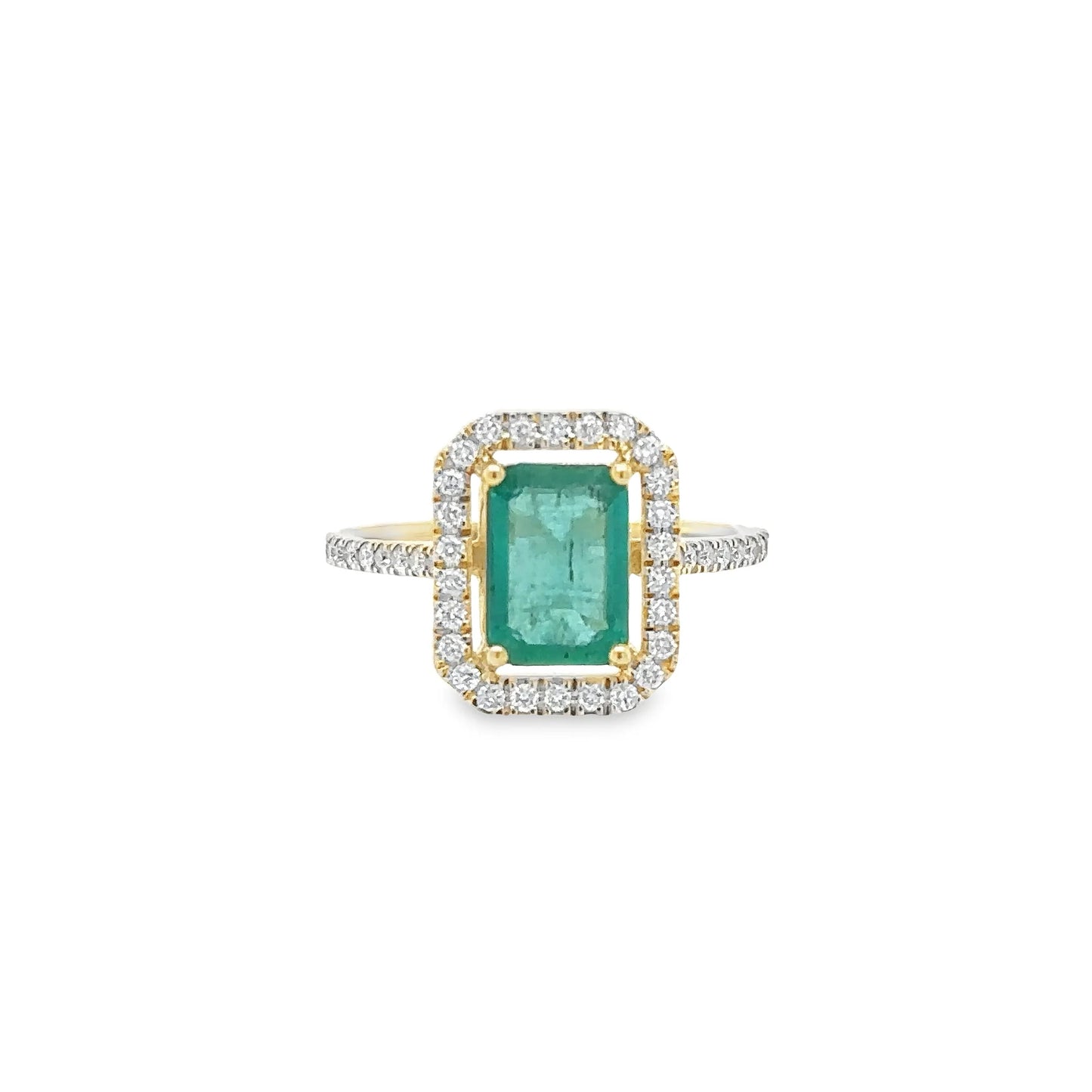 14KT YELLOW GOLD EMERALD RING WITH DIAMONDS