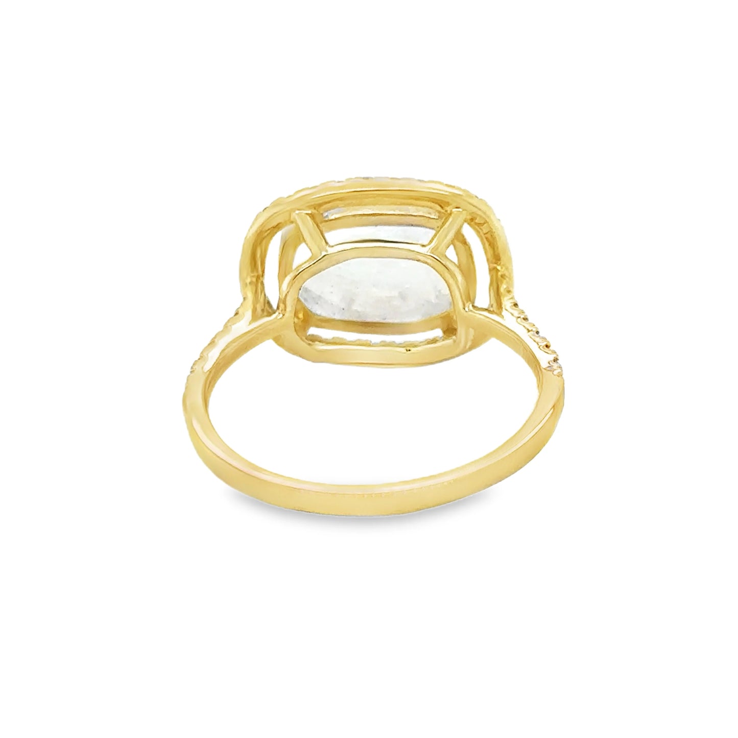 YELLOW GOLD RAINBOW MOON STONE RING WITH DIAMONDS