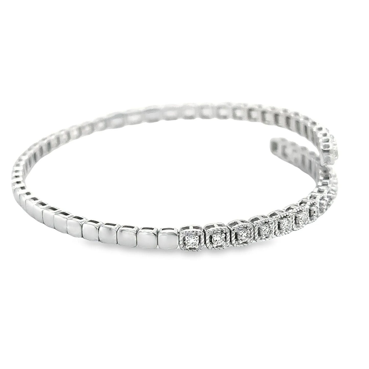 14KT ITALIAN WHITE GOLD DIAMOND FLEXIBLE BANGLE