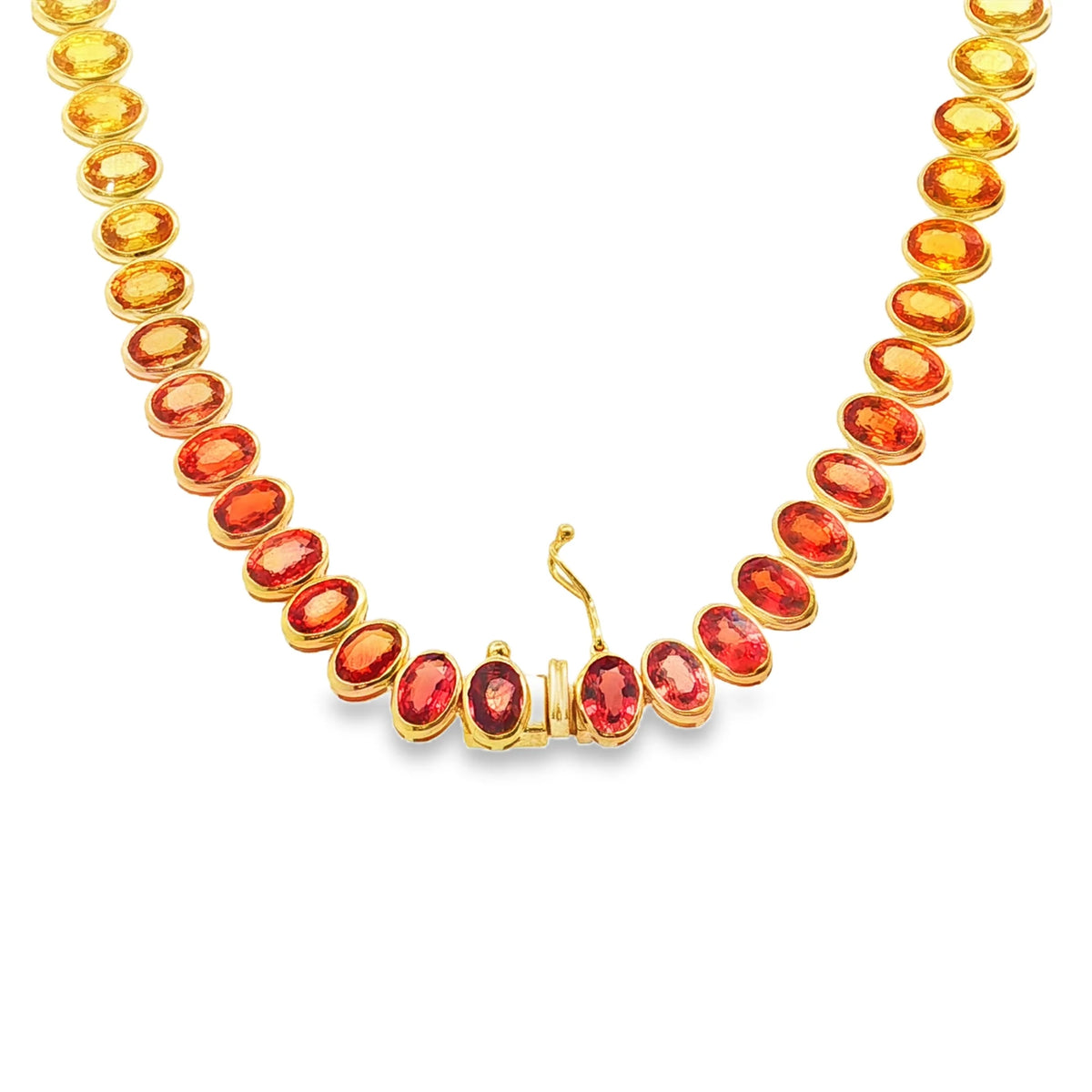 14KT YELLOW GOLD OVAL SHAPE MULTI SAPPHIRE NECKLACE