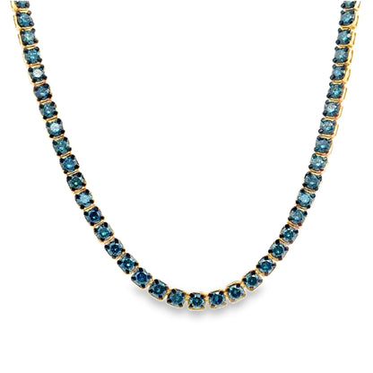 YELLOW GOLD BLUE DIAMOND TENNIS NECKLACE