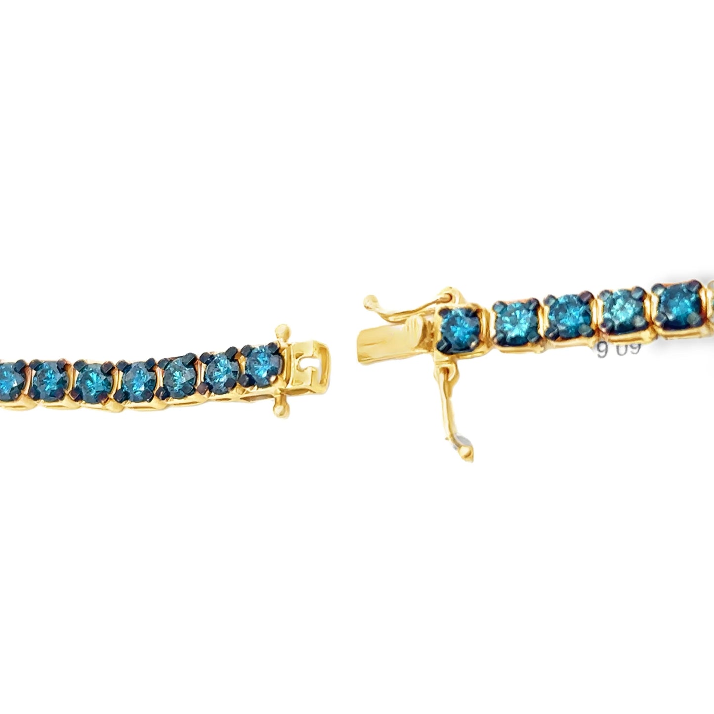YELLOW GOLD BLUE DIAMOND TENNIS NECKLACE
