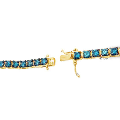 YELLOW GOLD BLUE DIAMOND TENNIS NECKLACE