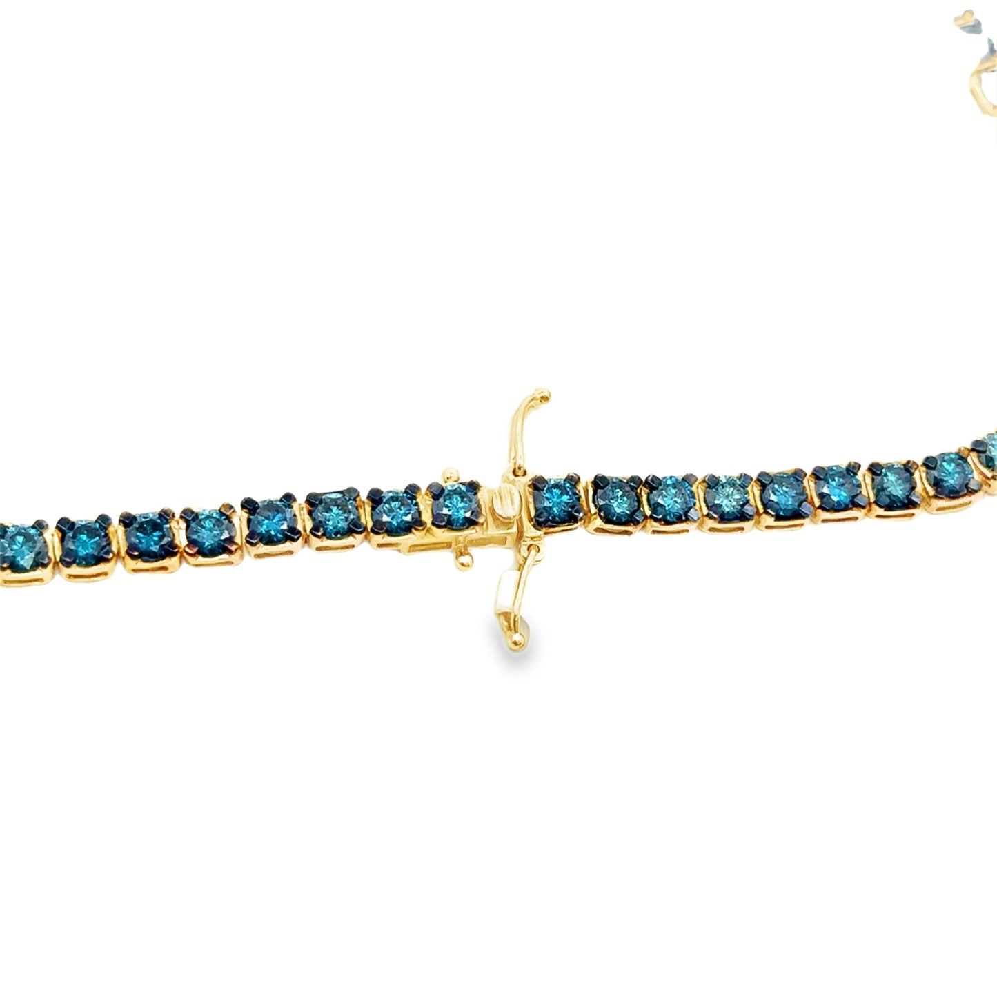 YELLOW GOLD BLUE DIAMOND TENNIS NECKLACE