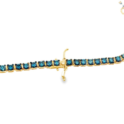 YELLOW GOLD BLUE DIAMOND TENNIS NECKLACE