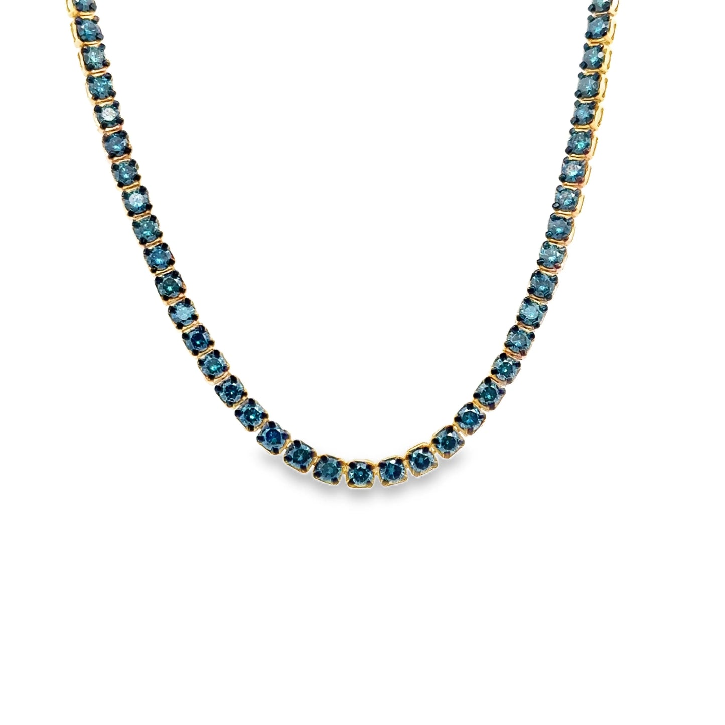 YELLOW GOLD BLUE DIAMOND TENNIS NECKLACE