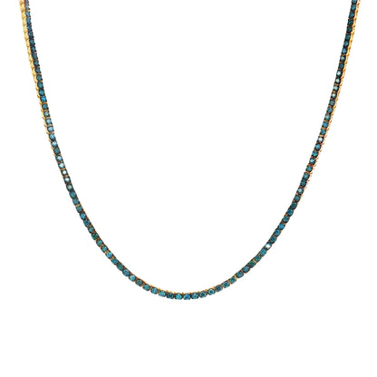 GOLD BLUE DIAMOND BEZEL TENNIS NECKLACE