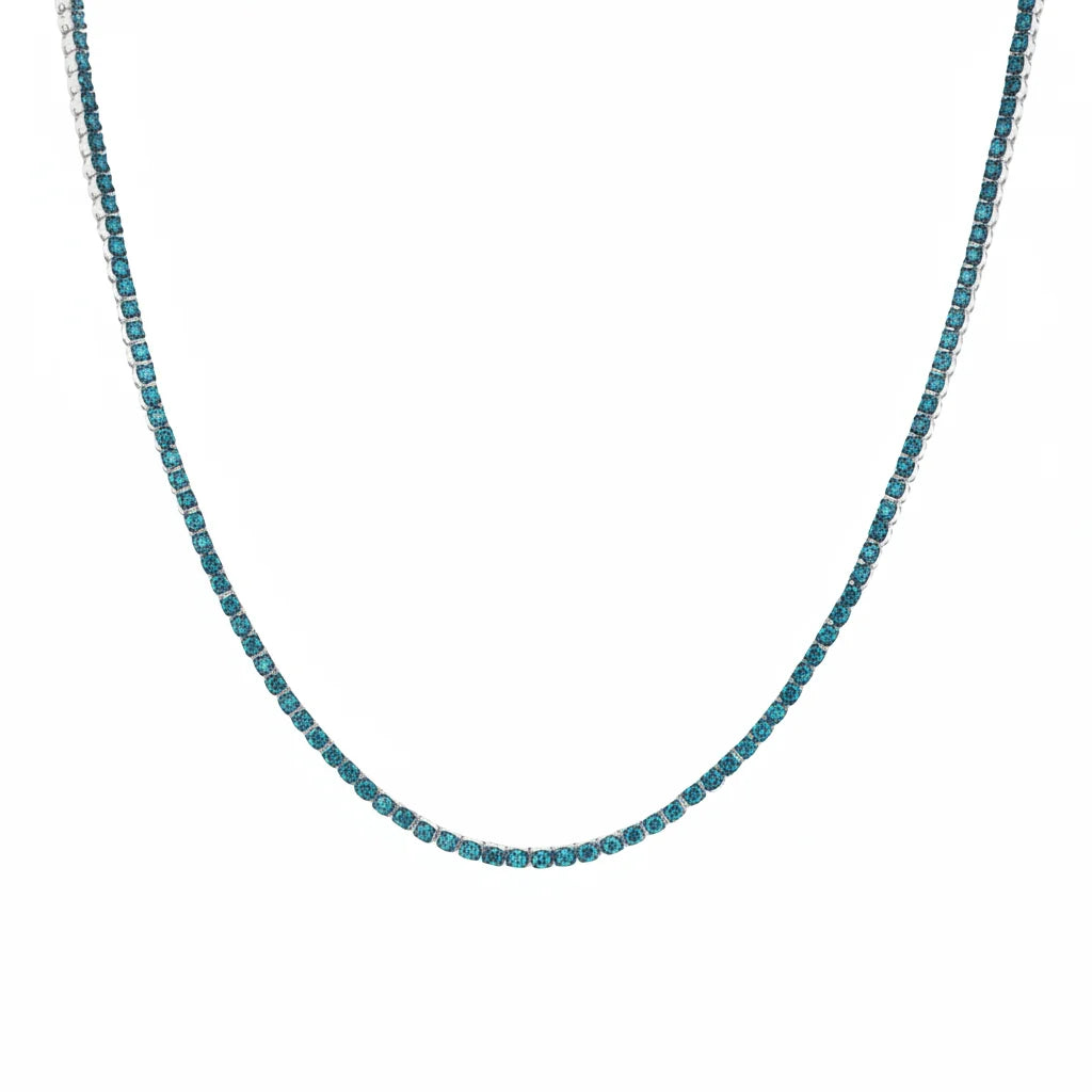 GOLD BLUE DIAMOND BEZEL TENNIS NECKLACE