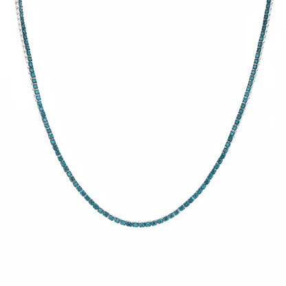 GOLD BLUE DIAMOND BEZEL TENNIS NECKLACE