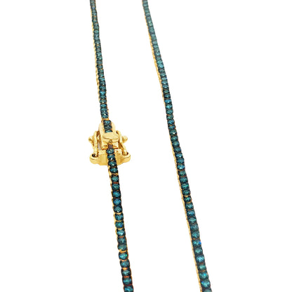 GOLD BLUE DIAMOND BEZEL TENNIS NECKLACE