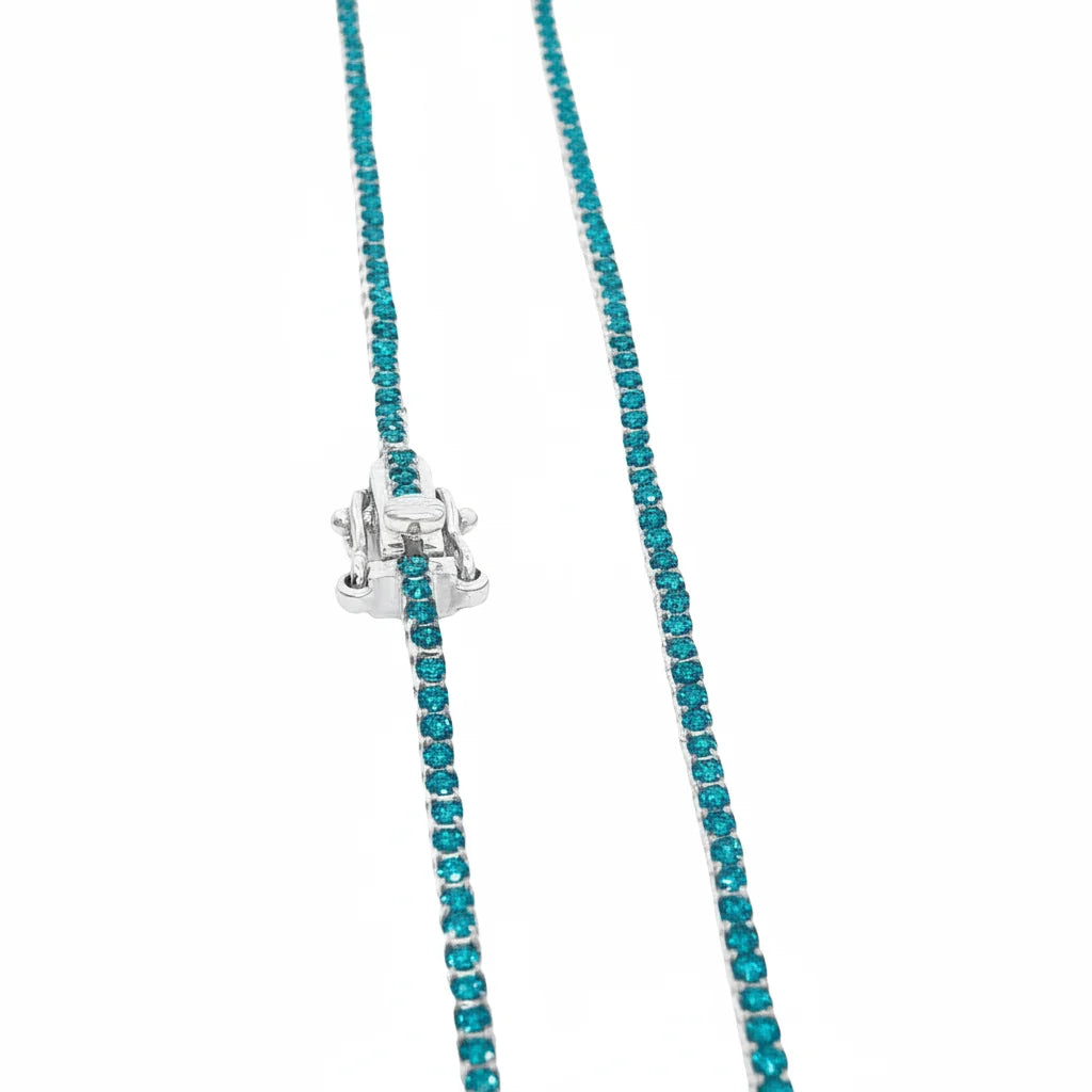 GOLD BLUE DIAMOND BEZEL TENNIS NECKLACE