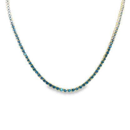 GOLD BLUE DIAMOND BEZEL TENNIS NECKLACE