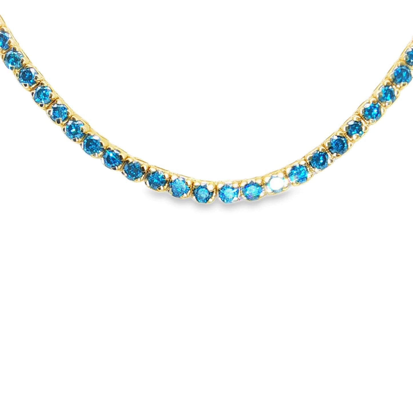 GOLD BLUE DIAMOND BEZEL TENNIS NECKLACE