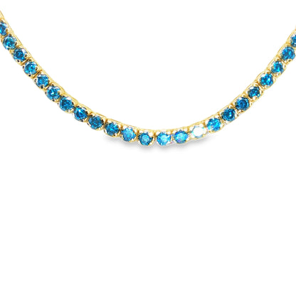 GOLD BLUE DIAMOND BEZEL TENNIS NECKLACE