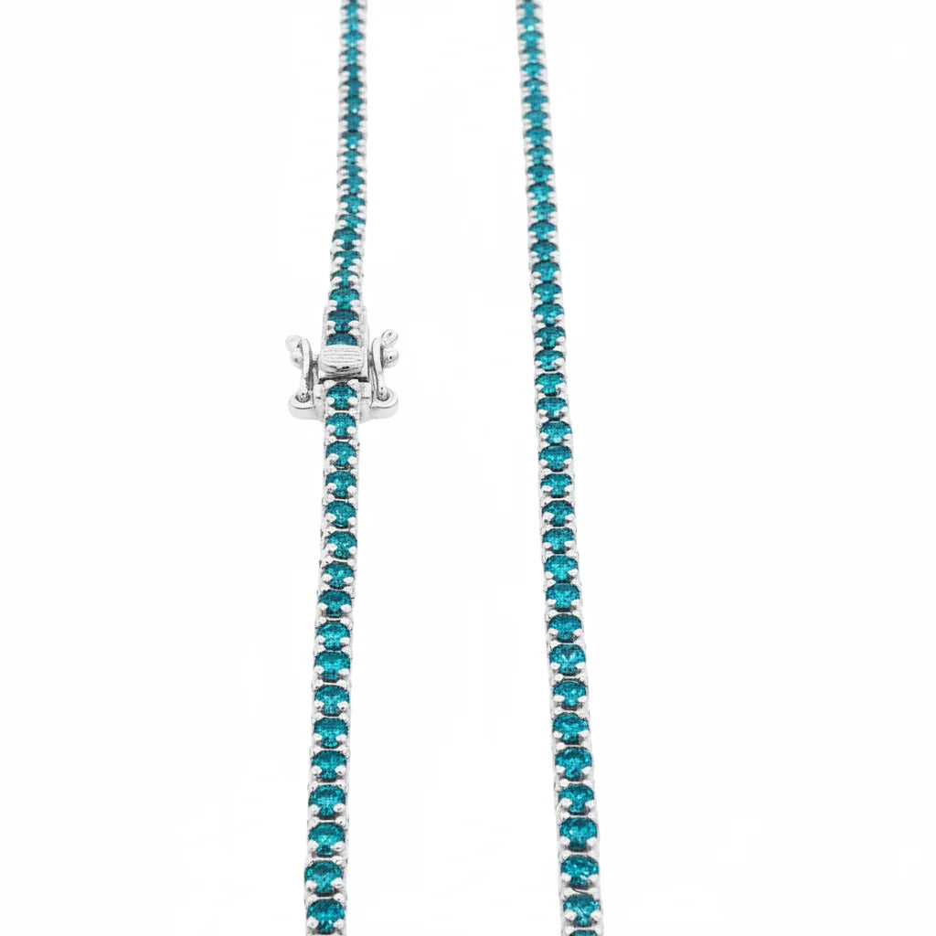 GOLD BLUE DIAMOND BEZEL TENNIS NECKLACE