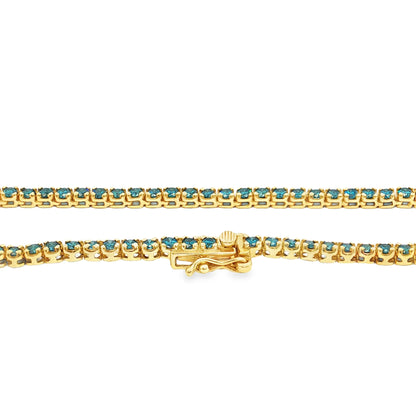 GOLD BLUE DIAMOND BEZEL TENNIS NECKLACE