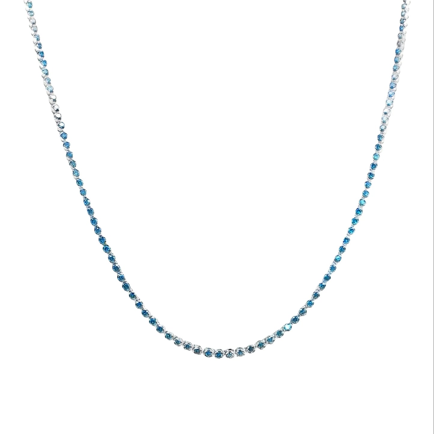 14KT WHITE GOLD NATURAL BLUE DIAMOND BEZEL TENNIS NECKLACE