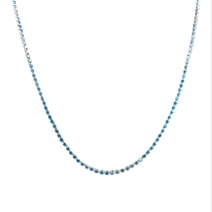 14KT WHITE GOLD NATURAL BLUE DIAMOND BEZEL TENNIS NECKLACE