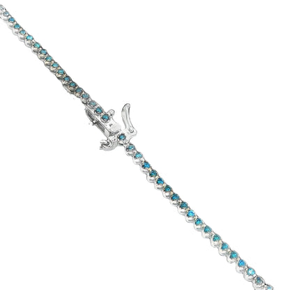 14KT WHITE GOLD NATURAL BLUE DIAMOND BEZEL TENNIS NECKLACE