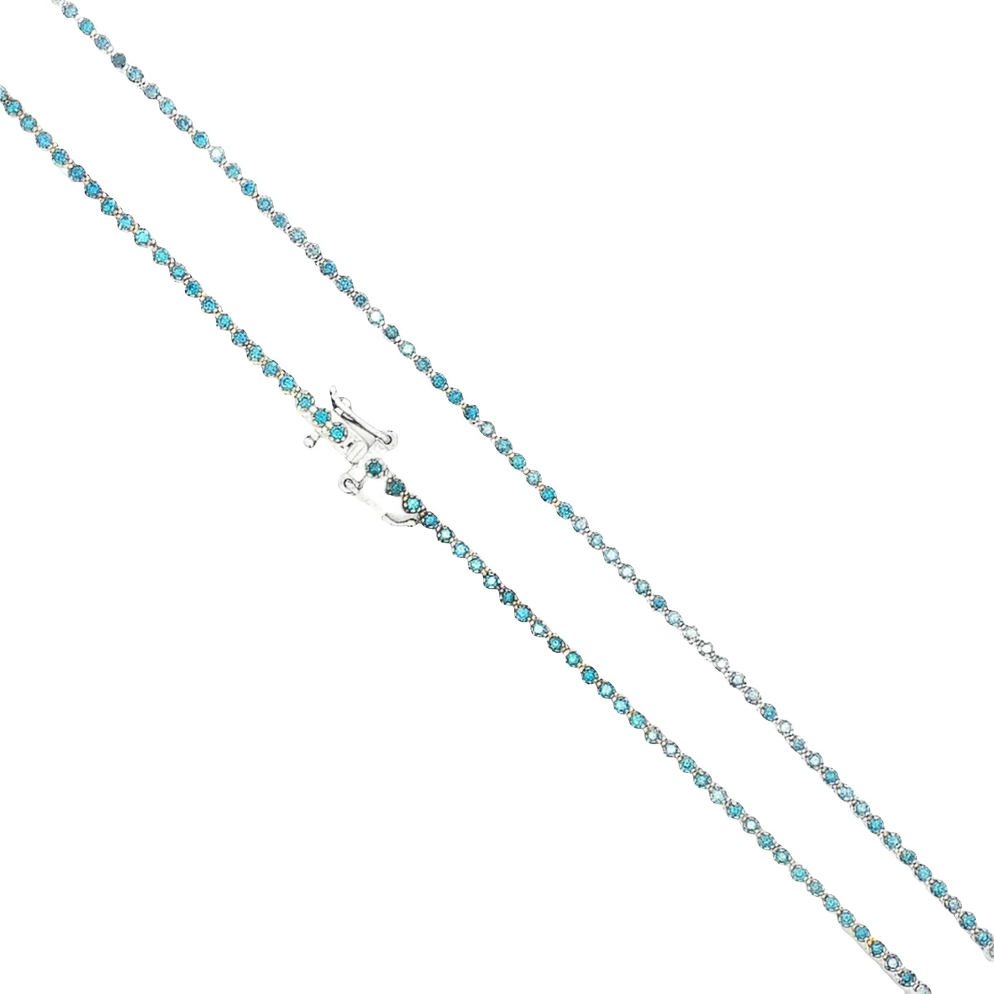 14KT WHITE GOLD NATURAL BLUE DIAMOND BEZEL TENNIS NECKLACE