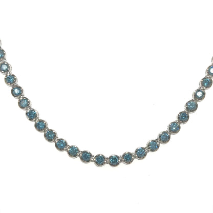 14KT GOLD NATURAL BLUE DIAMOND TENNIS NECKLACE (7.00 CTS)