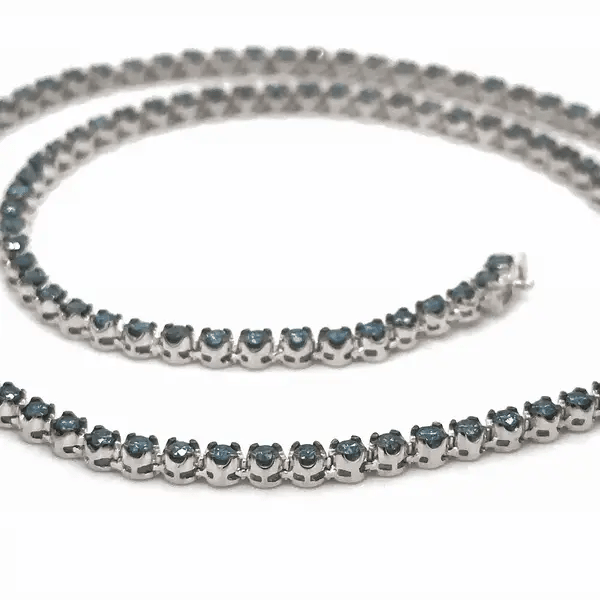 14KT GOLD NATURAL BLUE DIAMOND TENNIS NECKLACE (7.00 CTS)
