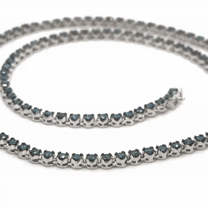 14KT GOLD NATURAL BLUE DIAMOND TENNIS NECKLACE (7.00 CTS)