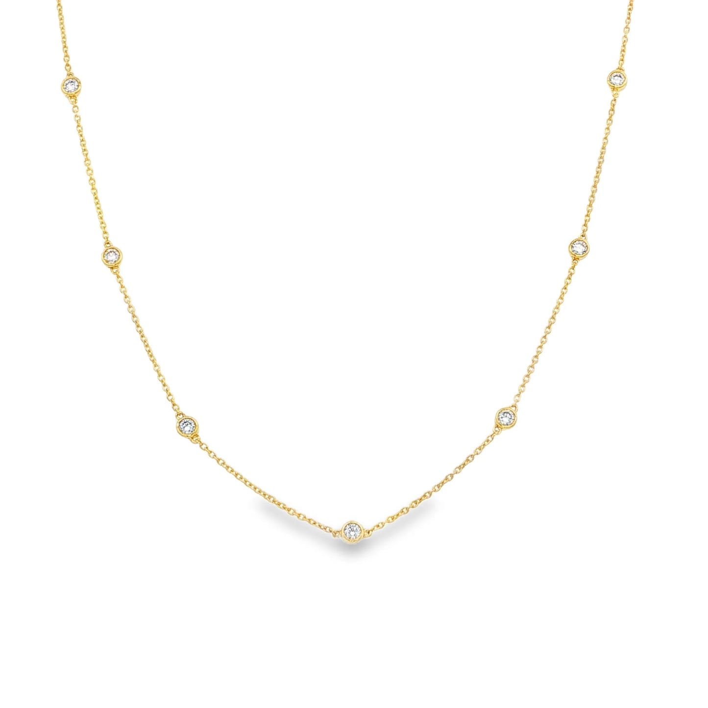 14KT GOLD BEZELED DIAMOND STATION NECKLACE