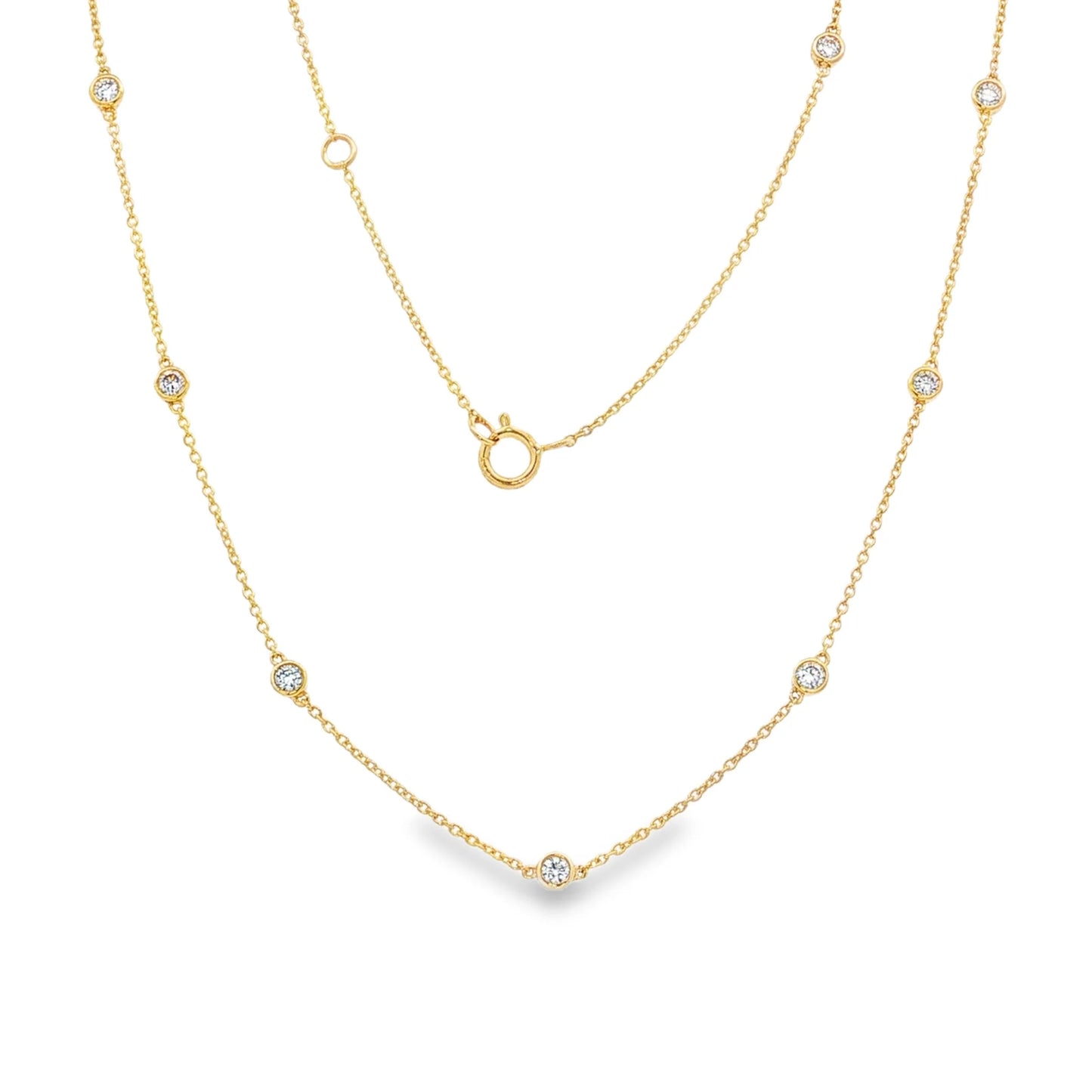 14KT GOLD BEZELED DIAMOND STATION NECKLACE