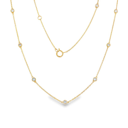 14KT GOLD BEZELED DIAMOND STATION NECKLACE