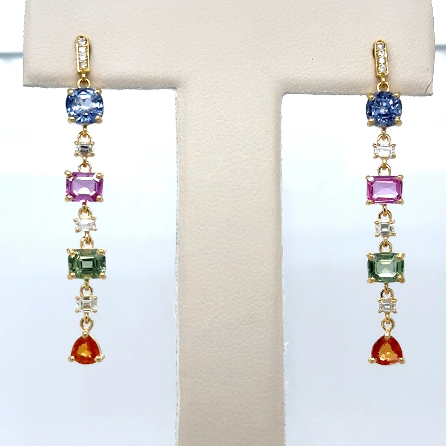 18KT YELLOW GOLD MULTI SAPPHIRE AND DIAMOND EARRING