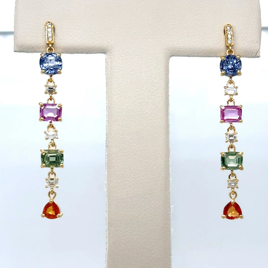 18KT YELLOW GOLD MULTI SAPPHIRE AND DIAMOND EARRING