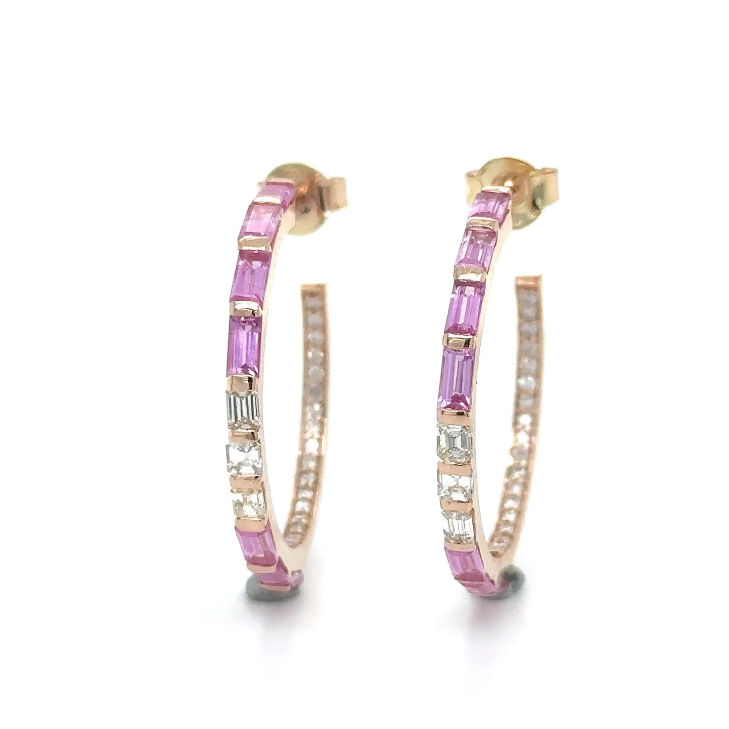 18KT ROSE GOLD PINK SAPPHIRE AND DIAMONDS HOOP EARRING