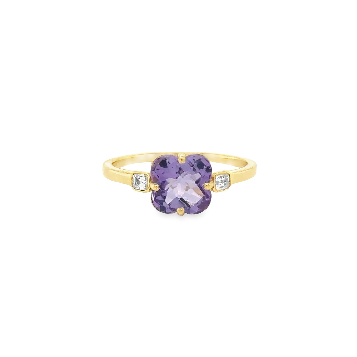 14KT YELLOW GOLD AMETHYST AND DIAMONDS RING