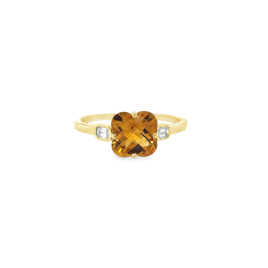 14KT YELLOW GOLD CITRINE AND DIAMONDS RING