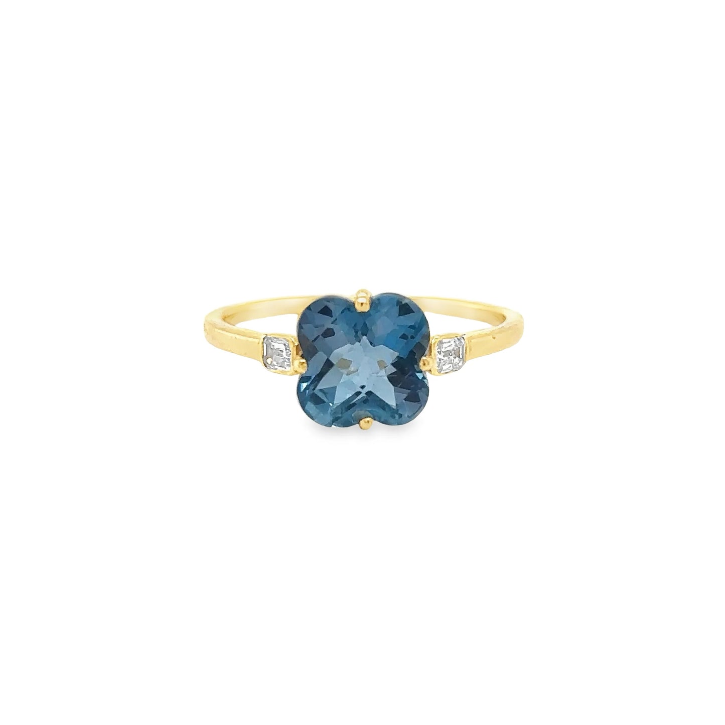 14KT YELLOW GOLD BLUE TOPAZ AND DIAMONDS RING