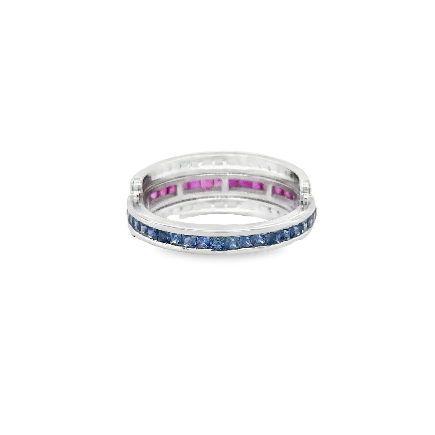 14KT WHITE GOLD RUBY AND SAPPHIRE RING WITH DIAMONDS