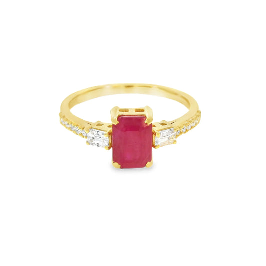 14KT YELLOW GOLD RUBY AND DIAMONDS RING