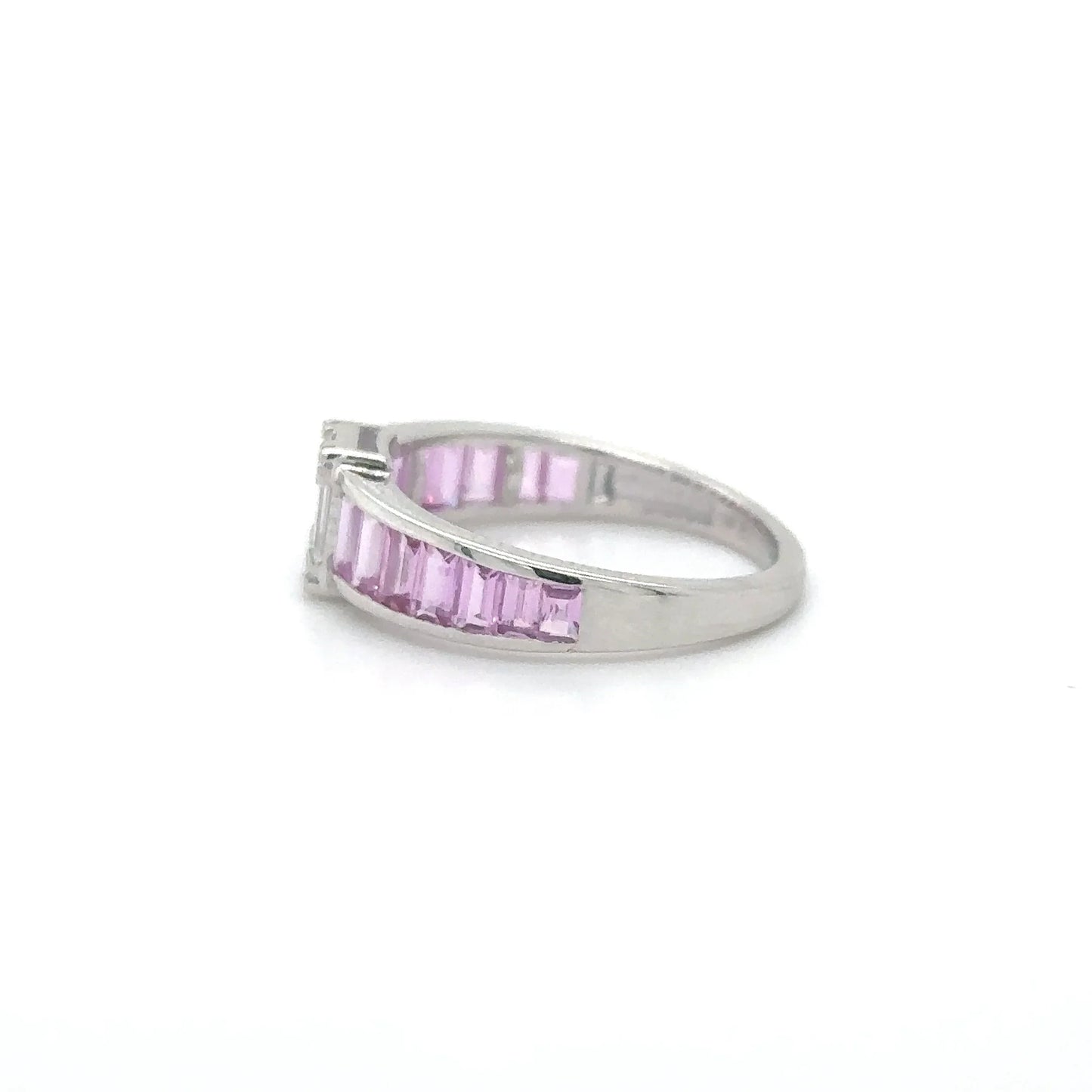 14KT WHITE GOLD PINK SAPPHIRE WITH DIAMONDS RING