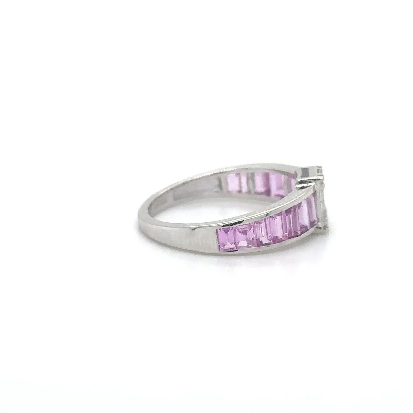 14KT WHITE GOLD PINK SAPPHIRE WITH DIAMONDS RING
