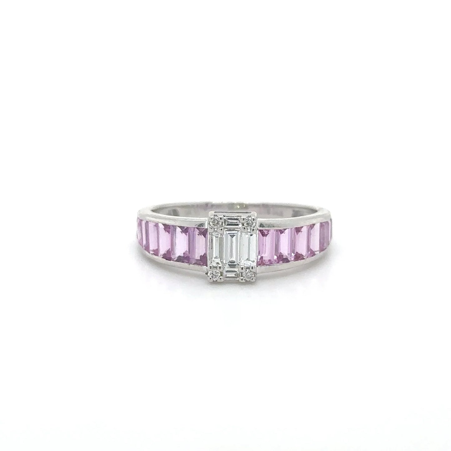14KT WHITE GOLD PINK SAPPHIRE WITH DIAMONDS RING